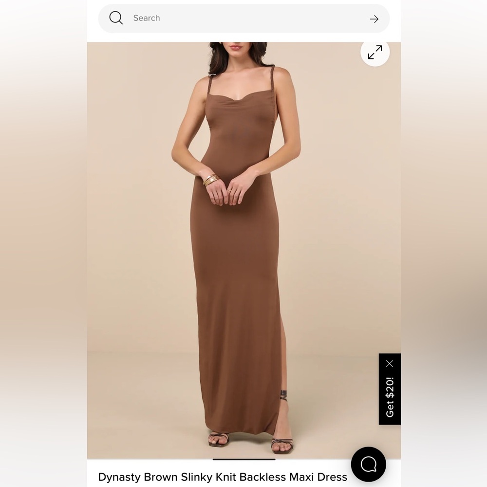 Dynasty Brown Slinky Knit Backless Maxi Dress nwt